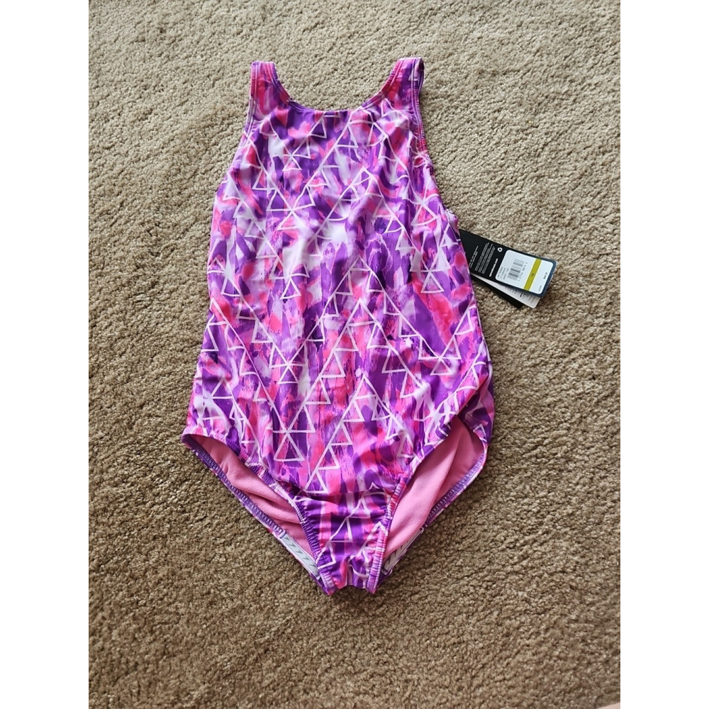 Speedo Girls One Piece Swimsuit High Neck Printed Size 14